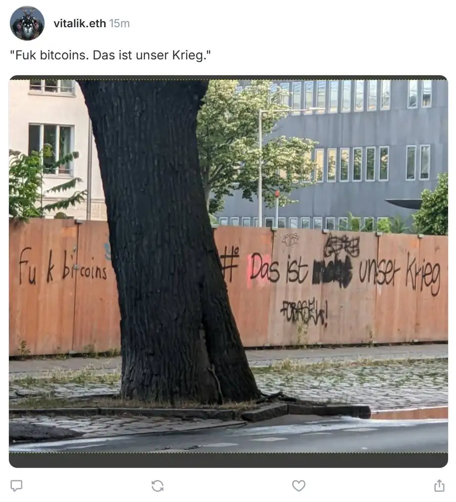 Vitalik Buterin社交媒体发布反比特币涂鸦图