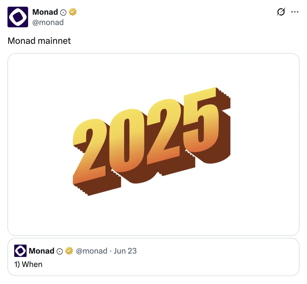 Monad主网上线计划曝光，2025年8月12日发布推文暗示